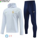 Giacca Felpa Cappuccio Set Completo Francia 2023 Bianco Blu Navy