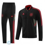 Giacca Set Completo Lunga Zip Manchester United 22-23 Nero Rosso
