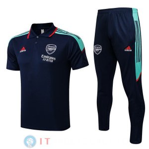 POLO Maglia Set Completo Arsenal 2022/2023 Blu Navy Verde