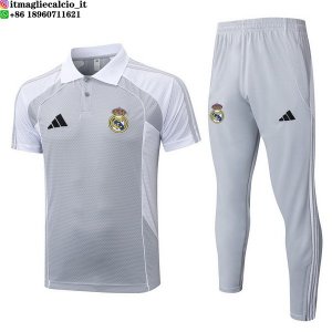 POLO Maglia Set Completo Real Madrid 2025/2026 Grigio Bianco