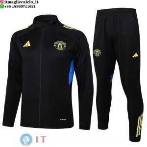 Giacca Lunga Zip Set Completo Manchester United 25-26 Nero Giallo Blu