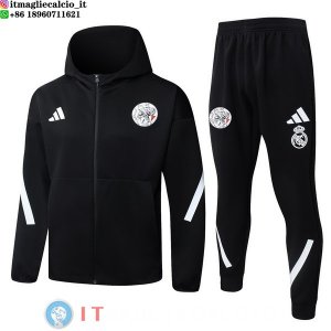 Giacca con Cappuccio e Zip Completa e Pantaloni Ajax 2025/2026 Nero Bianco