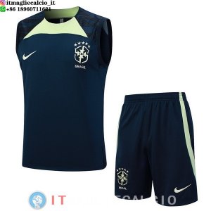 Senza Maniche Set Completo Maglia Brasile 2023 Blu Navy III Verde