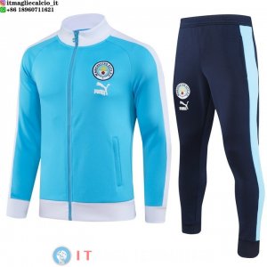 Giacca Set Completo Lunga Zip Manchester city 23-24 Blu II Bianco