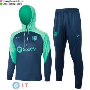 Giacca Felpa Cappuccio Set Completo Barcellona 23-24 Verde Blu