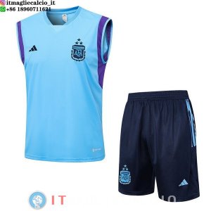 Senza Maniche Set Completo Maglia Argentina 2023 Blu Luce