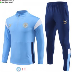 Giacca Set Completo Lunga Zip Bambino Manchester City 23-24 Blu III Bianco