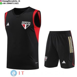 Senza Maniche Set Completo Maglia São Paulo 2023/2024 Nero Rosso