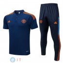 POLO Maglia Set Completo Manchester United 2022/2023 Blu Arancione