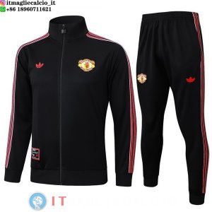 Giacca Lunga Zip Set Completo Manchester United 25-26 Nero III Rosso