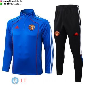 Felpa Da Allenamento Set Completo Manchester united 25-26 Blu Nero