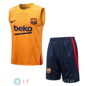 Senza Maniche Set Completo Maglia Barcellona 2022/2023 Arancione Blu