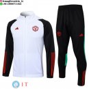 Giacca Set Completo Lunga Zip Manchester United 23-24 Bianco Nero Rosso