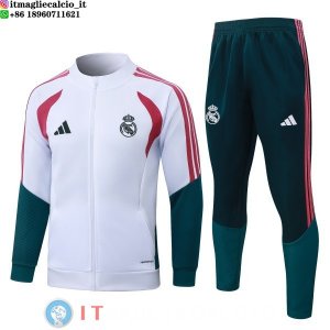 Giacca Full Zip e Pantaloni Allenamento Real Madrid 26-27 Bianco Rosa Verde
