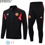 Giacca Set Completo Lunga Zip Manchester United 23-24 Nero II Rosso