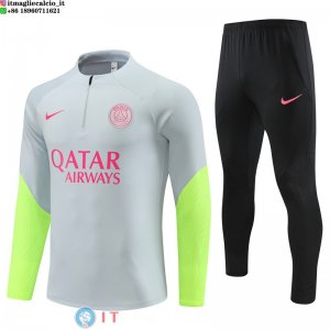 Felpa Da Allenamento Bambino Set Completo PSG 23-24 Grigio Verde Nero