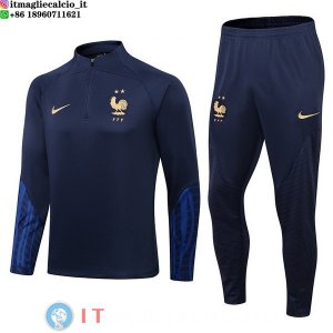 Felpa Da Allenamento Set Completo Bambino Francia 2022 Blu III Navy