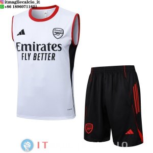 Senza Maniche Set Completo Maglia Arsenal 2025/2026 Bianco Rosso Nero
