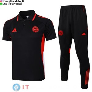 POLO Maglia Set Completo Bayern Monaco 2025/2026 Nero Rosso
