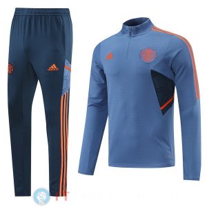 Felpa Da Allenamento Set Completo Manchester United 22-23 Blu Grigio