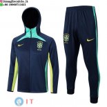Giacca Felpa Cappuccio Set Completo Brasile 2023 Blu Navy Verde