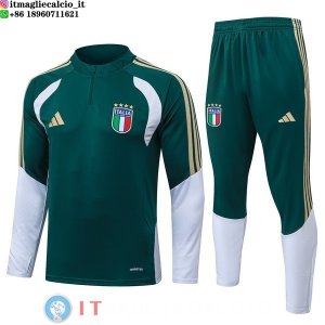 Tuta da Allenamento Bambino Italia Mezza Cerniera 2026 Verde Bianco
