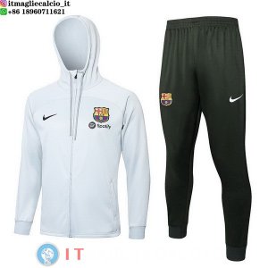 Giacca Felpa Cappuccio Set Completo Barcellona 23-24 Grigio Luce