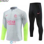 Felpa Da Allenamento Bambino Giocatori Set Completo PSG 23-24 Grigio Verde Felpa Da Allenamento Bambino Giocatori Set Completo PSG 23-24 Grigio Verde