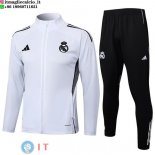 Giacca Lunga Zip Set Completo Real Madrid 25-26 Bianco Nero Giacca Lunga Zip Set Completo Real Madrid 25-26 Bianco Nero