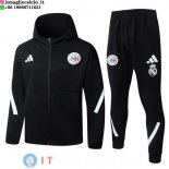 Giacca con Cappuccio e Zip Completa e Pantaloni Ajax 2025/2026 Nero Bianco