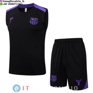 Senza Maniche Set Completo Maglia Barcellona 2025/2026 Nero Purpureo