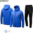 Giacca Felpa Cappuccio Set Completo Barcellona 23-24 Blu Nero