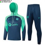 Giacca Felpa Cappuccio Set Completo Bambino Barcellona 23-24 Verde Blu