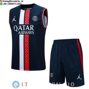 Senza Maniche Set Completo Maglia Paris Saint Germain 2023/2024 Blu Navy Rosso Bianco