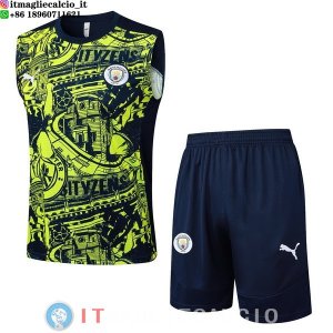 Senza Maniche Set Completo Maglia Manchester city 2024/2025 Blu Navy Verde