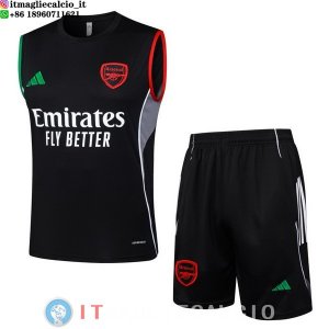 Senza Maniche Set Completo Maglia Arsenal 2025/2026 Nero Rosso