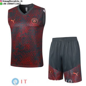 Senza Maniche Set Completo Maglia Manchester city 2023/2024 Rosso Grigio