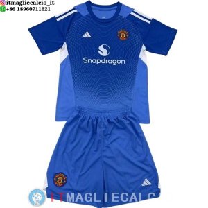 Maglia Bambino Manchester united Portiere 2025/2026 Blu Bianco