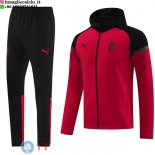 Giacca Felpa Cappuccio Set Completo AC Milan 24-25 Nero Rosso