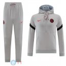 Giacca Felpa Cappuccio Set Completo Paris Saint Germain 21-22 Grigio Luce