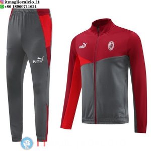 Giacca Lunga Zip Set Completo AC Milan 24-25 Rosso Grigio