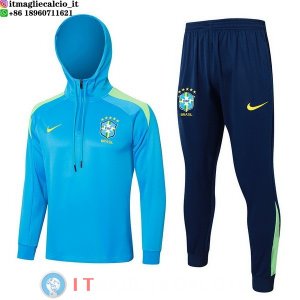 Giacca Felpa Cappuccio Set Completo Brasile 2024 Blu I Verde