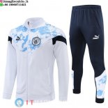 Giacca Set Completo Lunga Zip Manchester city 22-23 Bianco Blu