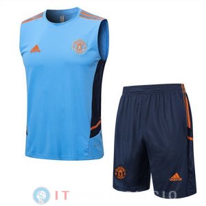 Senza Maniche Set Completo Maglia Manchester United 2022/2023 Blu Luce