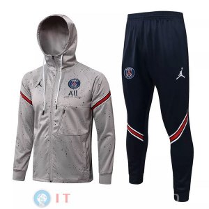 Giacca Felpa Cappuccio Set Completo Paris Saint Germain 21-22 Grigio Blu