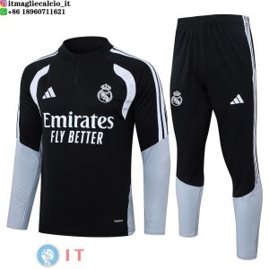 Tuta da Allenamento Bambino Real Madrid Mezza Cerniera 26-27 Nero Bianco Grigio