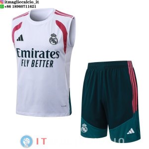 Senza Maniche Set Completo Maglia Real Madrid 2026/2027 Bianco Rosa Verde