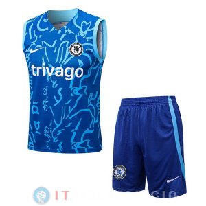 Senza Maniche Set Completo Maglia Chelsea 2022/2023 Blu