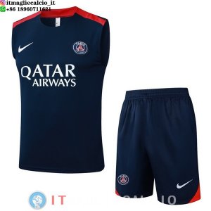 Senza Maniche Set Completo Maglia Paris Saint Germain 2025/2026 Blu Navy Rosso
