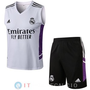 Senza Maniche Set Completo Maglia Real Madrid 2022/2023 Bianco Purpureo Nero